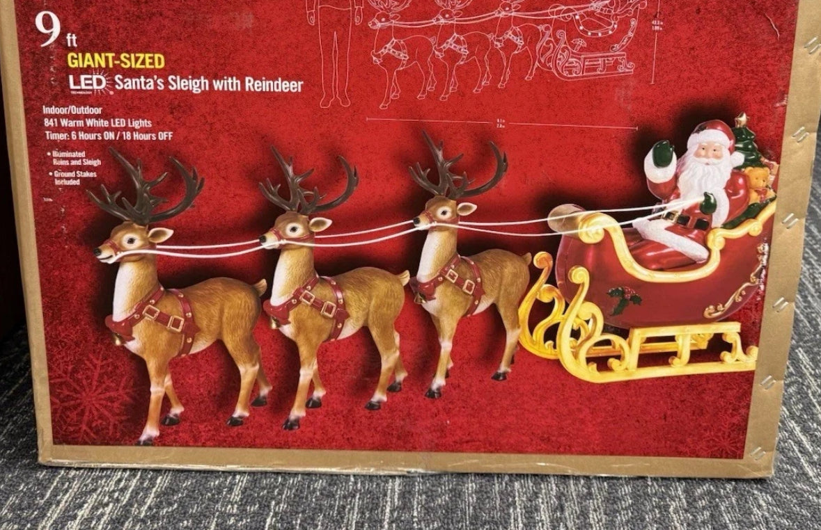 Giant-Sized LED Santa's Sleigh with Reindeer Holiday (2 left in stock)
