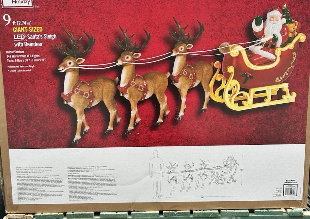 Giant-Sized LED Santa's Sleigh with Reindeer Holiday (2 left in stock)