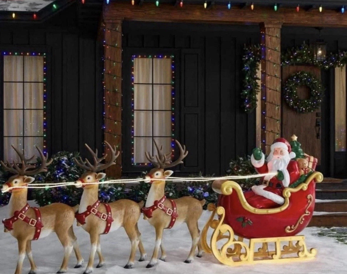Giant-Sized LED Santa's Sleigh with Reindeer Holiday (2 left in stock)